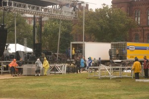 Illegals building stage on the mall