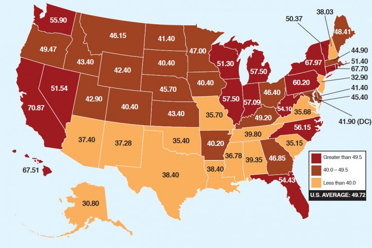 Map Of Gasoline Tax Rates By State The Bull Elephant