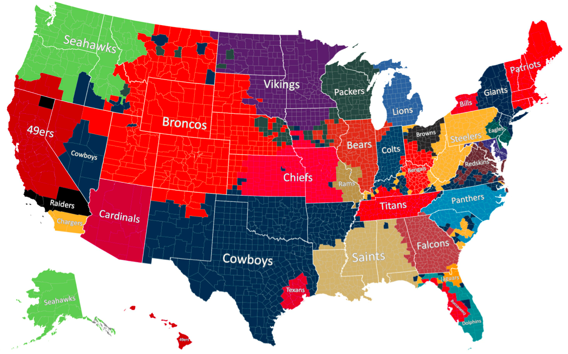 The Geography Of NFL Fans What Is America s Team The Bull Elephant