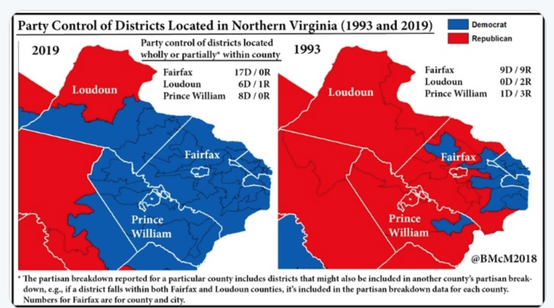 Maps of Virginia House of Delegates 1993 and 2019 The Bull Elephant