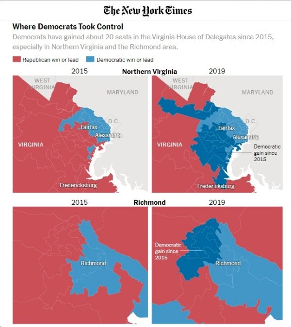 Maps of Virginia House of Delegates 1993 and 2019 The Bull Elephant