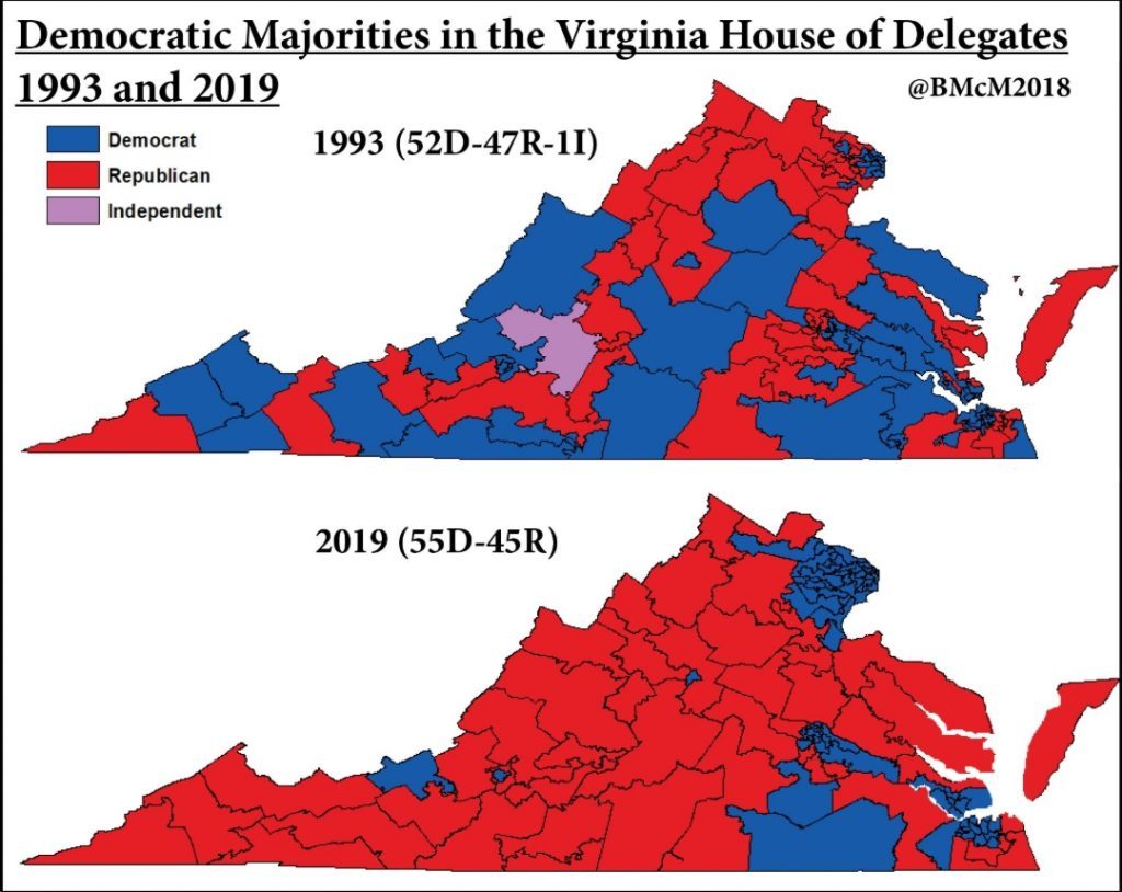 Maps of Virginia House of Delegates 1993 and 2019 – The Bull Elephant